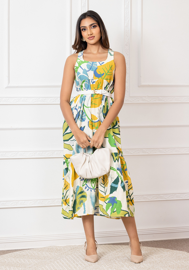 ADRIYANA GREEN MIX LONG DRESS